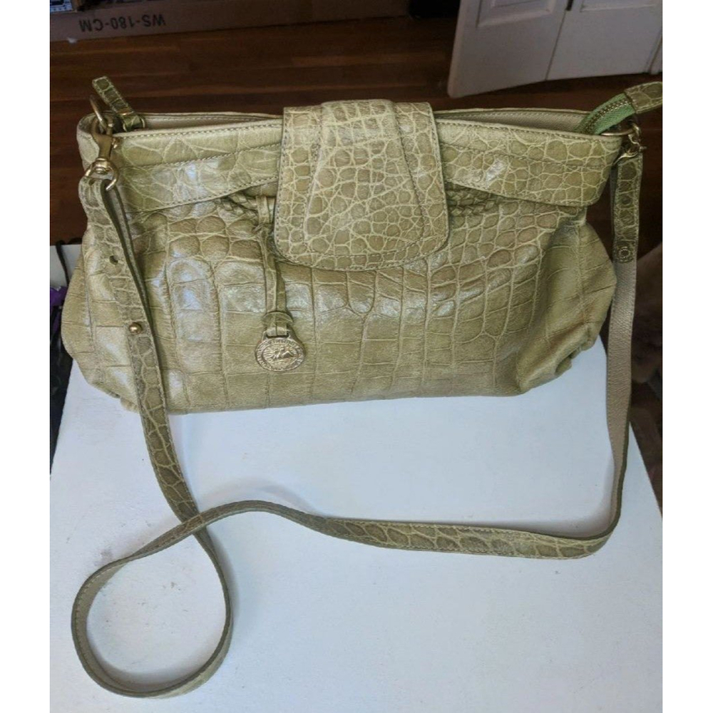 Vintage Brahmin Crocodile Embossed Olive Green Leather Crossbody Purse - Picture 3 of 17